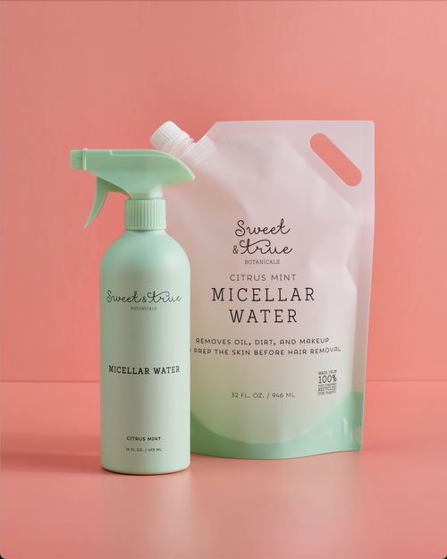 Micellar Water - Pre + Post Hair Removal Cleanser - Lemon Balm & Spearmint - Bag & Bottle Bundle